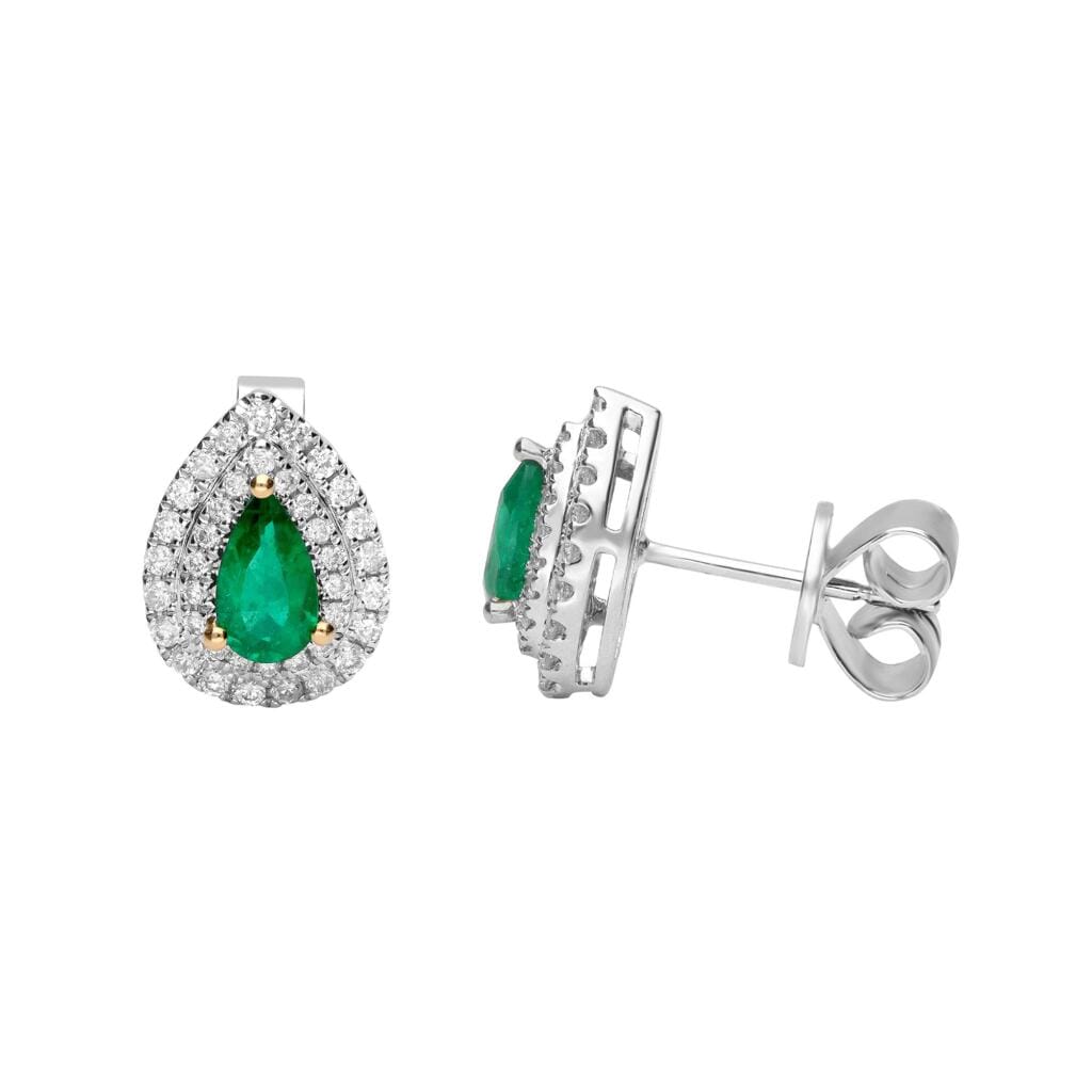 White Gold, Emerald and Diamond Stud Earrings