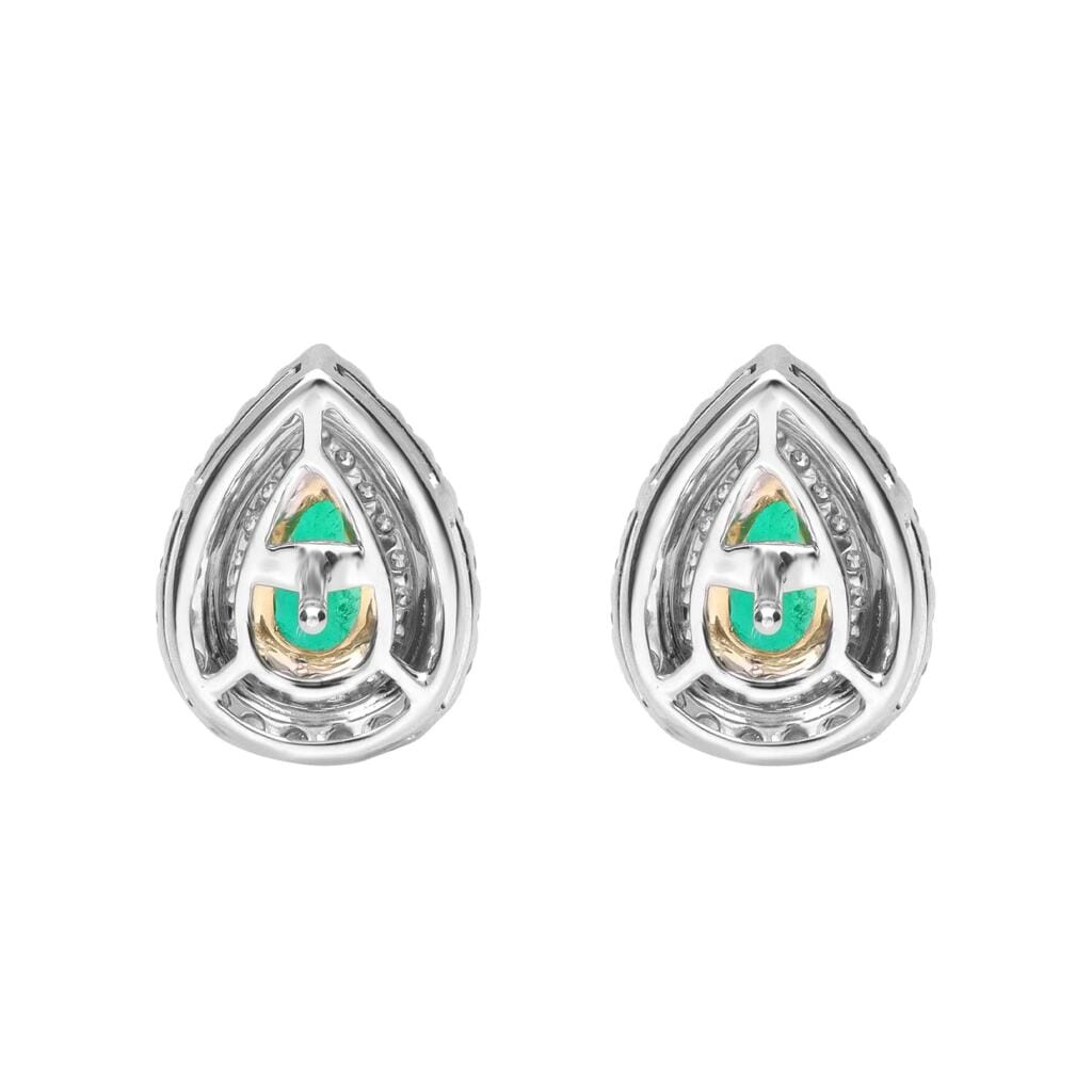 White Gold, Emerald and Diamond Stud Earrings