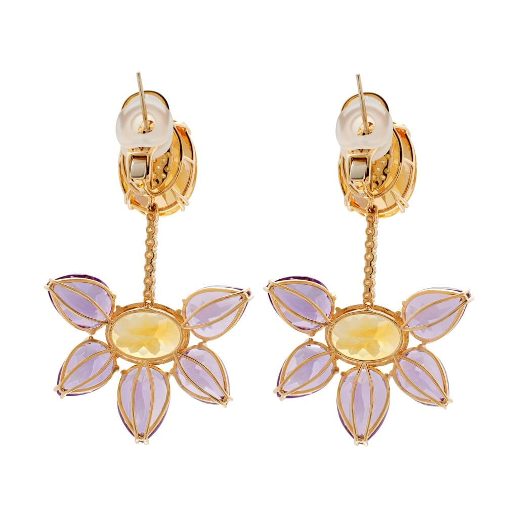 Gold, Amethyst, Citrine and Diamond Drop Earclips