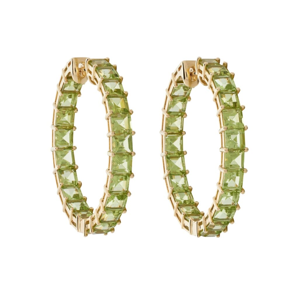Gold and 15.37ctw Peridot Hoop Earrings