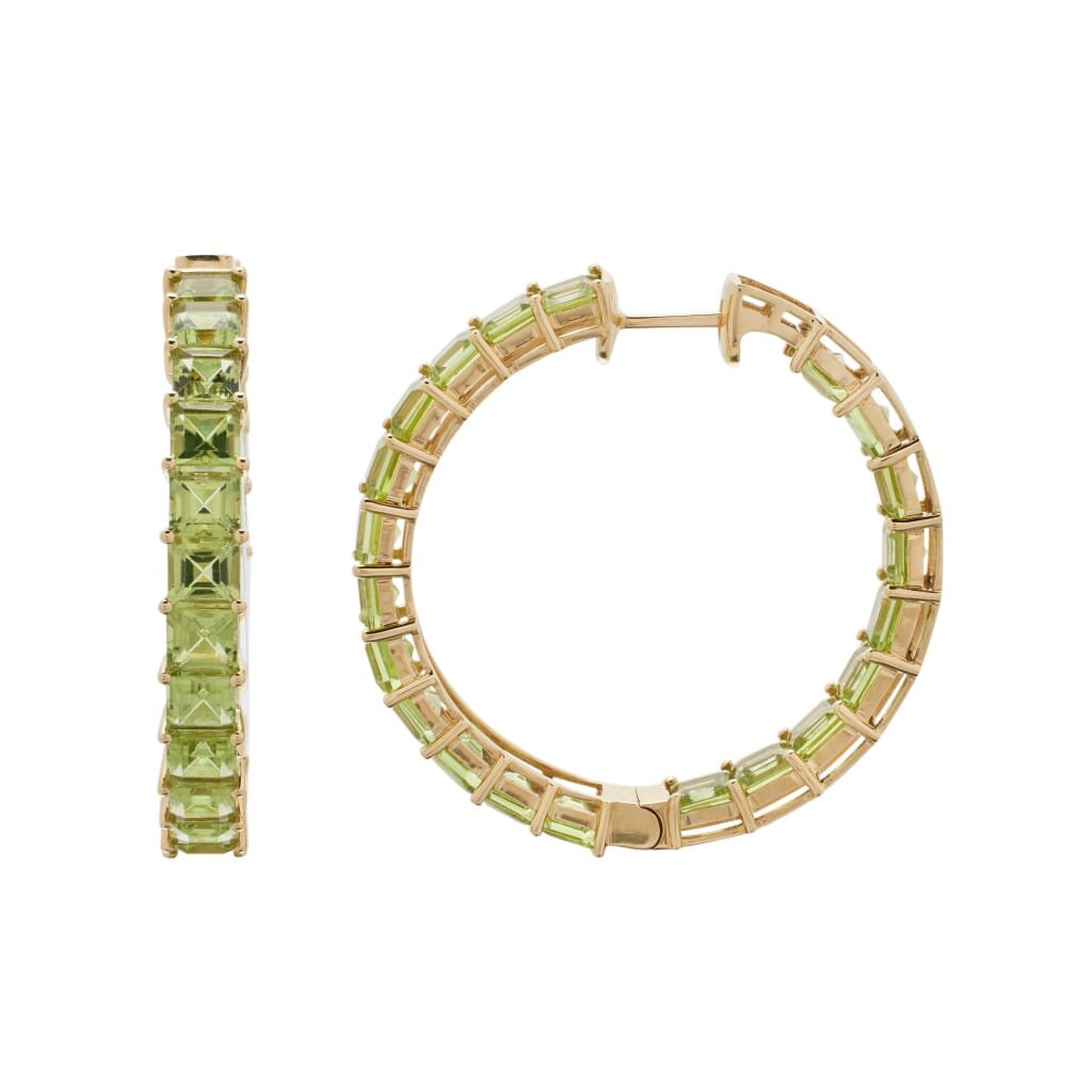 Gold and 15.37ctw Peridot Hoop Earrings