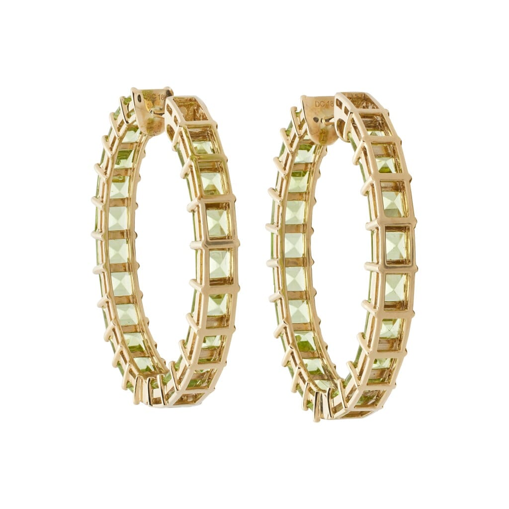 Gold and 15.37ctw Peridot Hoop Earrings