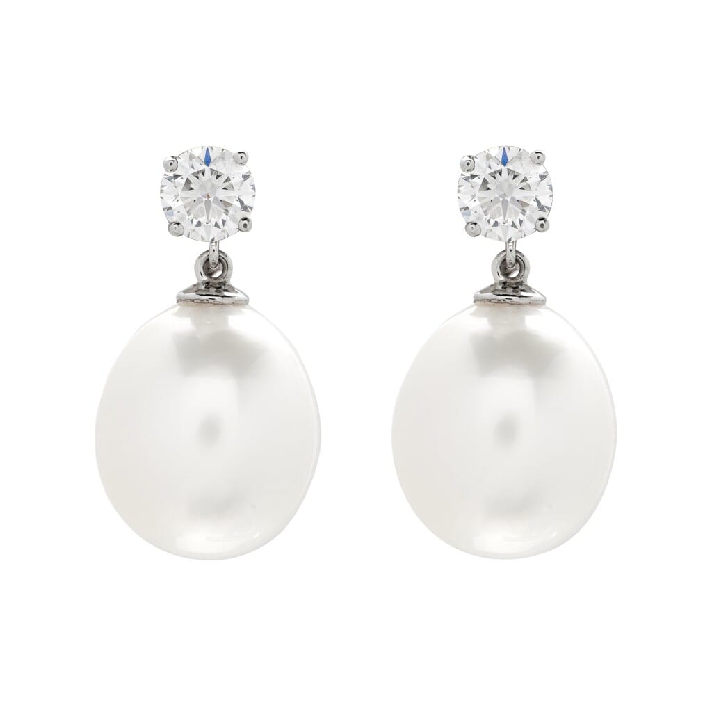 Platinum, Cultured Pearl and Diamond Drop Earrings