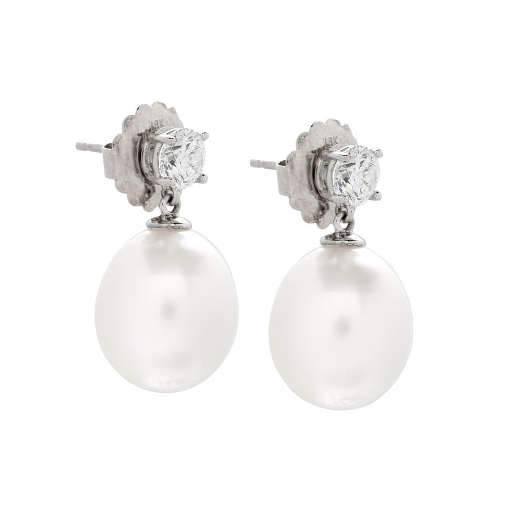 Platinum, Cultured Pearl and Diamond Drop Earrings