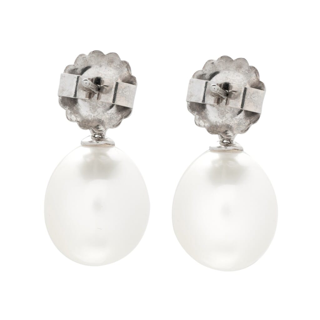 Platinum, Cultured Pearl and Diamond Drop Earrings