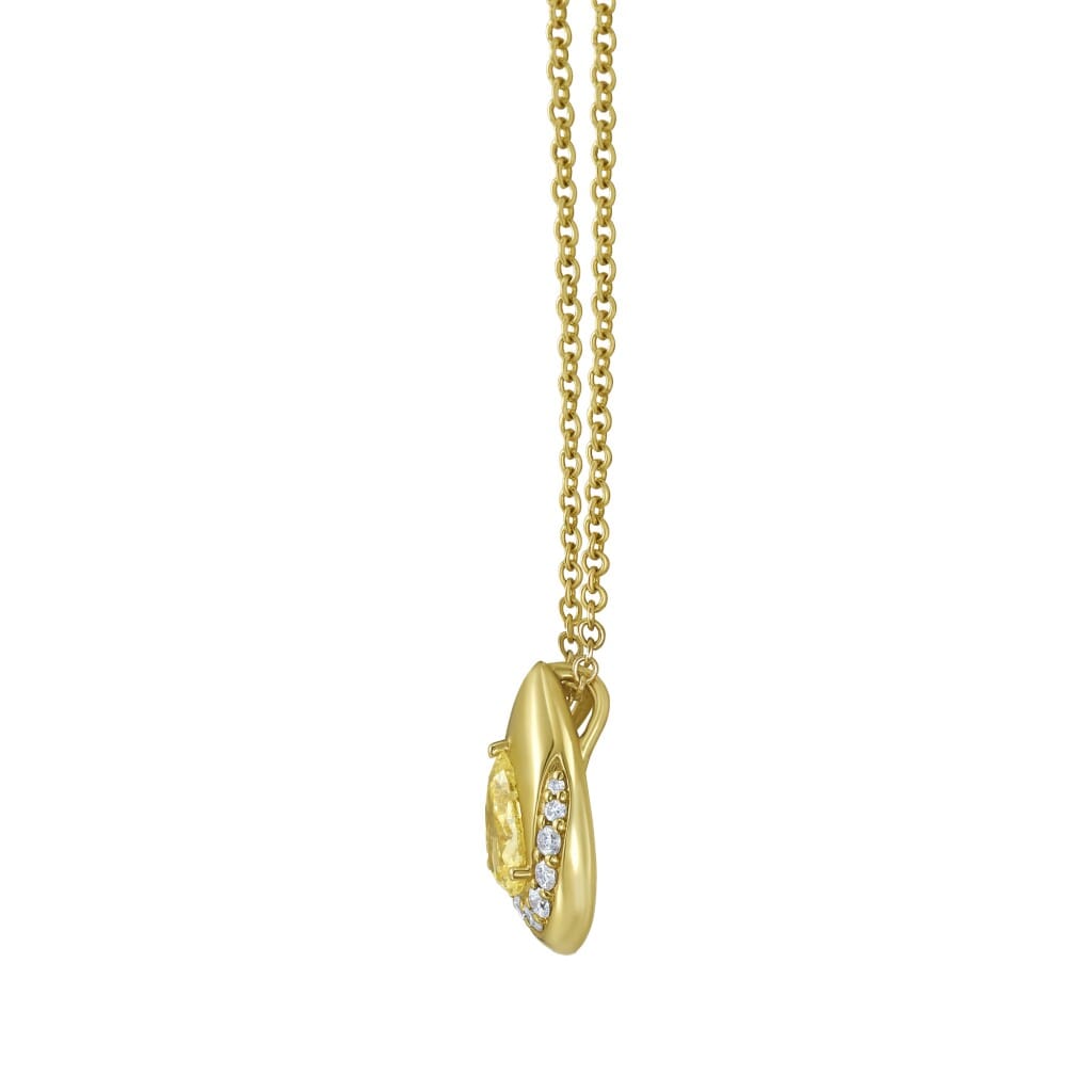 Gold, 1.19ct Pear Shape Fancy Light Yellow Diamond and Diamond Pendant Necklace