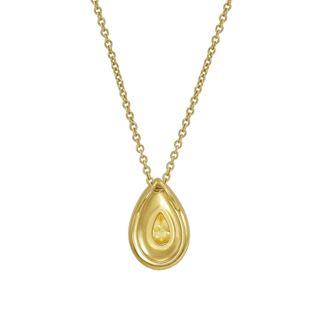 Gold, 1.19ct Pear Shape Fancy Light Yellow Diamond and Diamond Pendant Necklace
