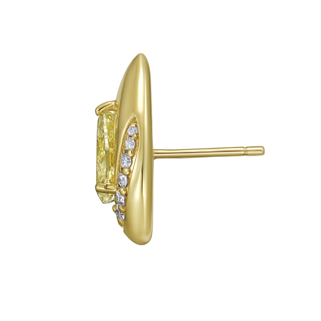 Gold, 2.08ctw Pear Shape Fancy Light Yellow Diamond and Diamond Earrings