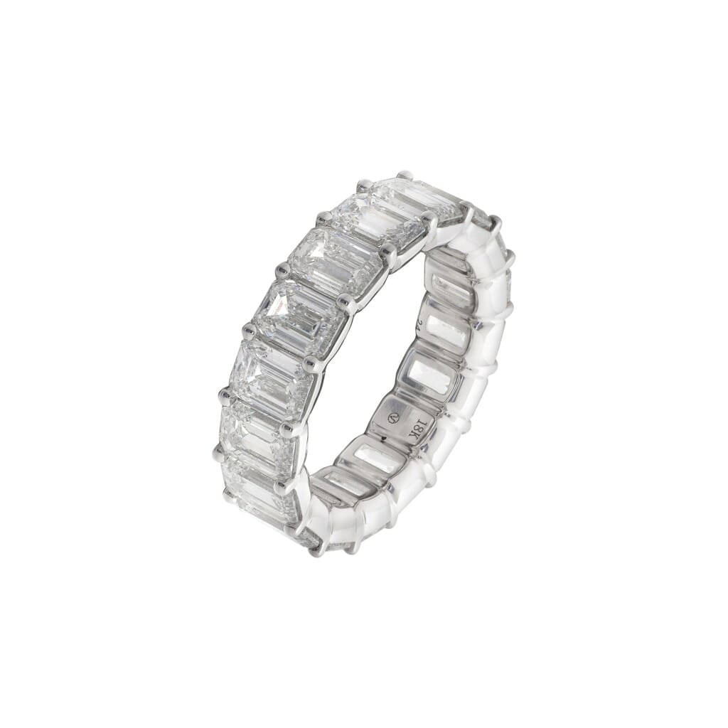 White Gold and 8.75ctw Emerald Cut Diamond Eternity Band Ring