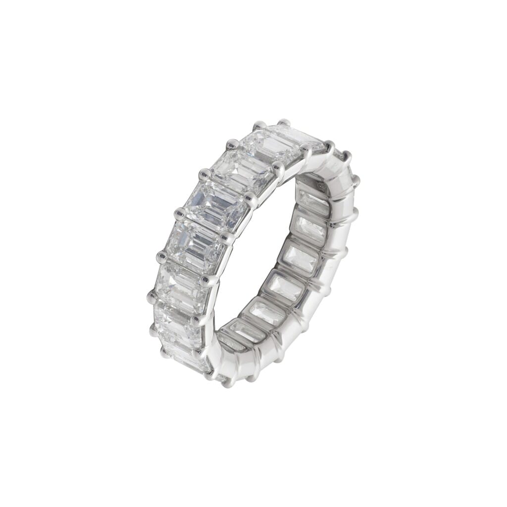 White Gold and 7.25ctw Emerald Cut Diamond Eternity Band Ring