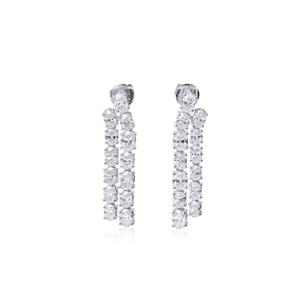 White Gold and Oval Cut Diamond Drop Earrings