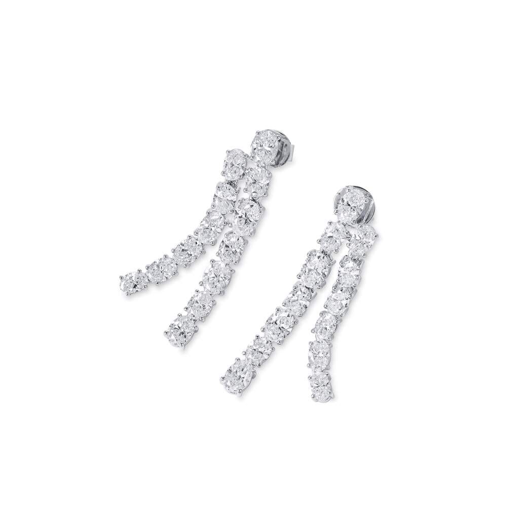 White Gold and Oval Cut Diamond Drop Earrings