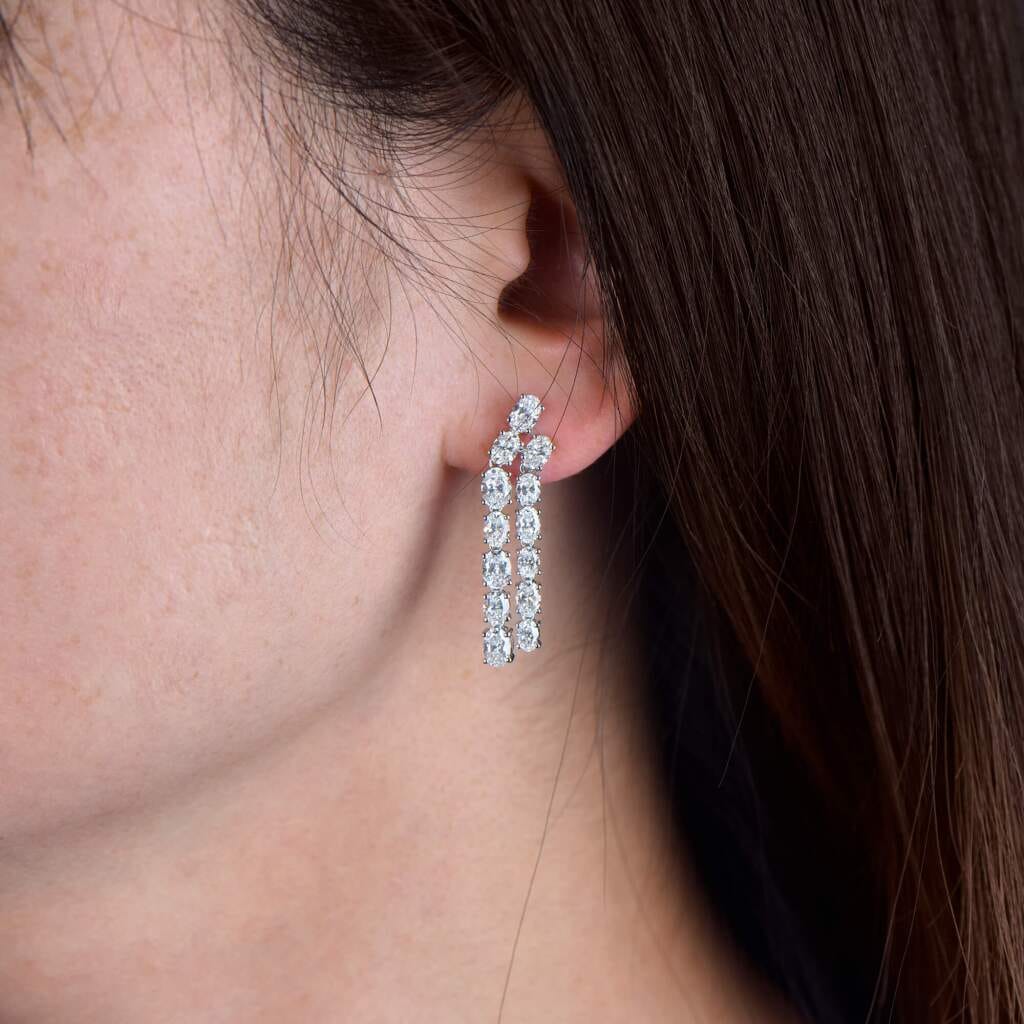 White Gold and Oval Cut Diamond Drop Earrings