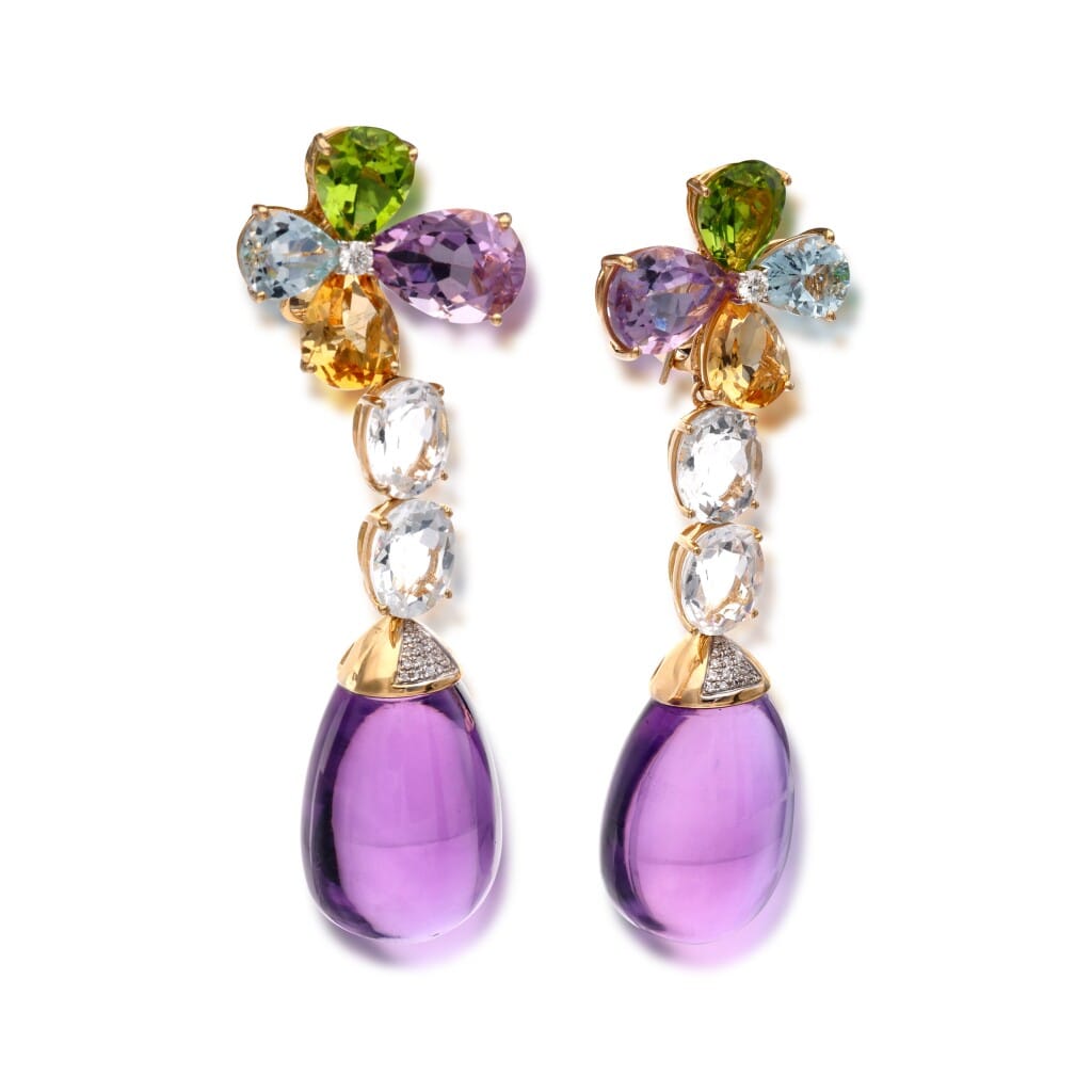 Gold, Multigem and Diamond Floral Earclips