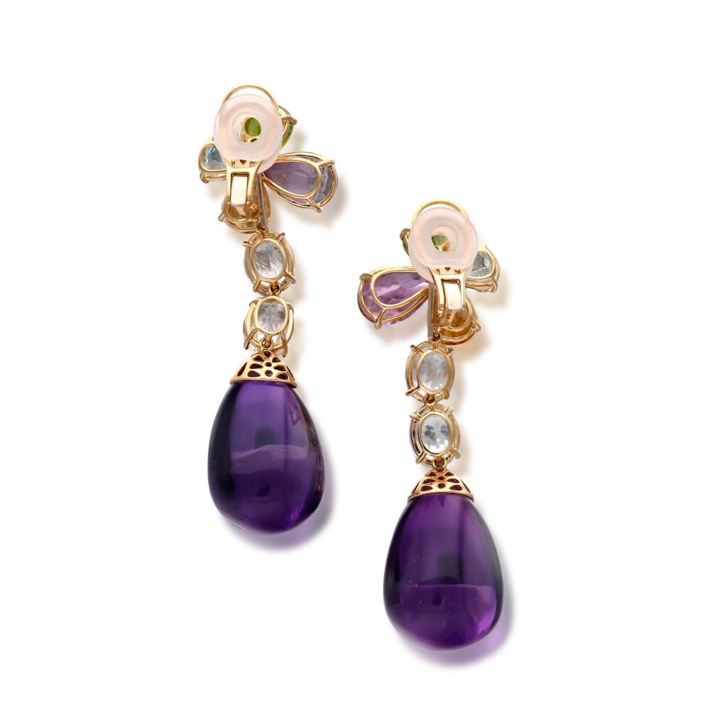 Gold, Multigem and Diamond Floral Earclips