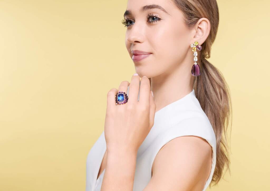Gold, Multigem and Diamond Floral Earclips