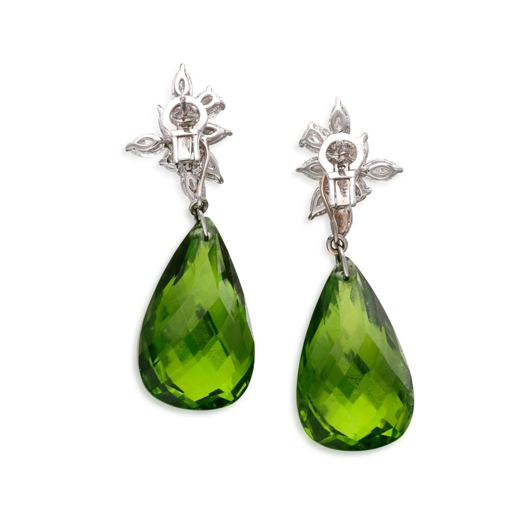 White Gold, Peridot and Diamond Drop Earrings