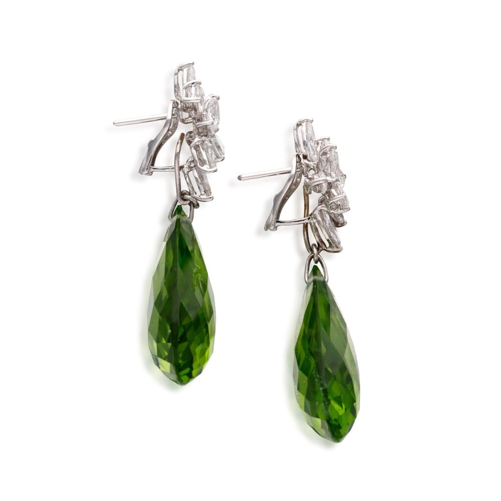 White Gold, Peridot and Diamond Drop Earrings