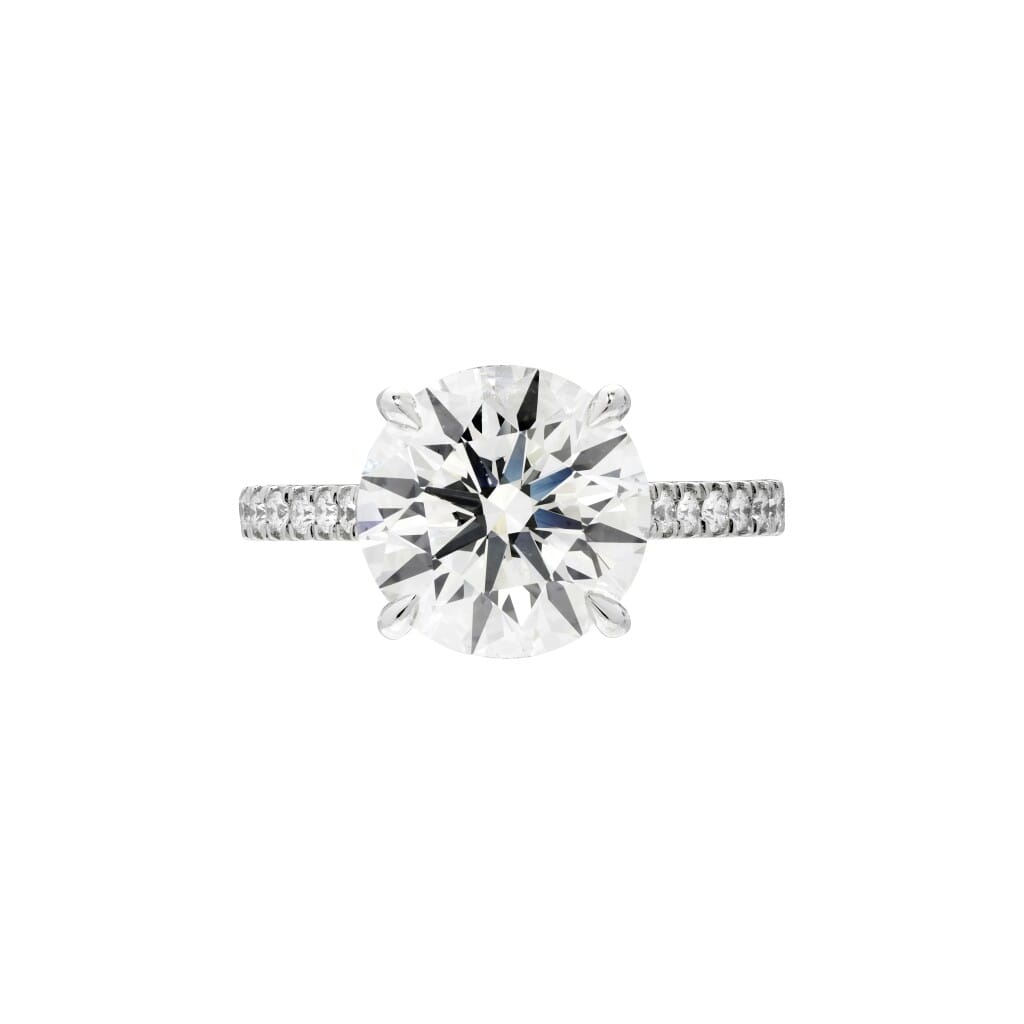 Platinum, 4.28ct Round Brilliant Cut Diamond and Diamond Engagement Ring