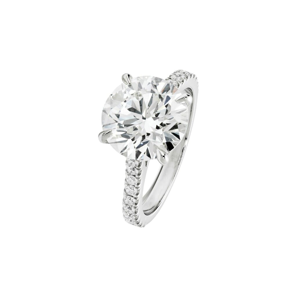 Platinum, 4.28ct Round Brilliant Cut Diamond and Diamond Engagement Ring