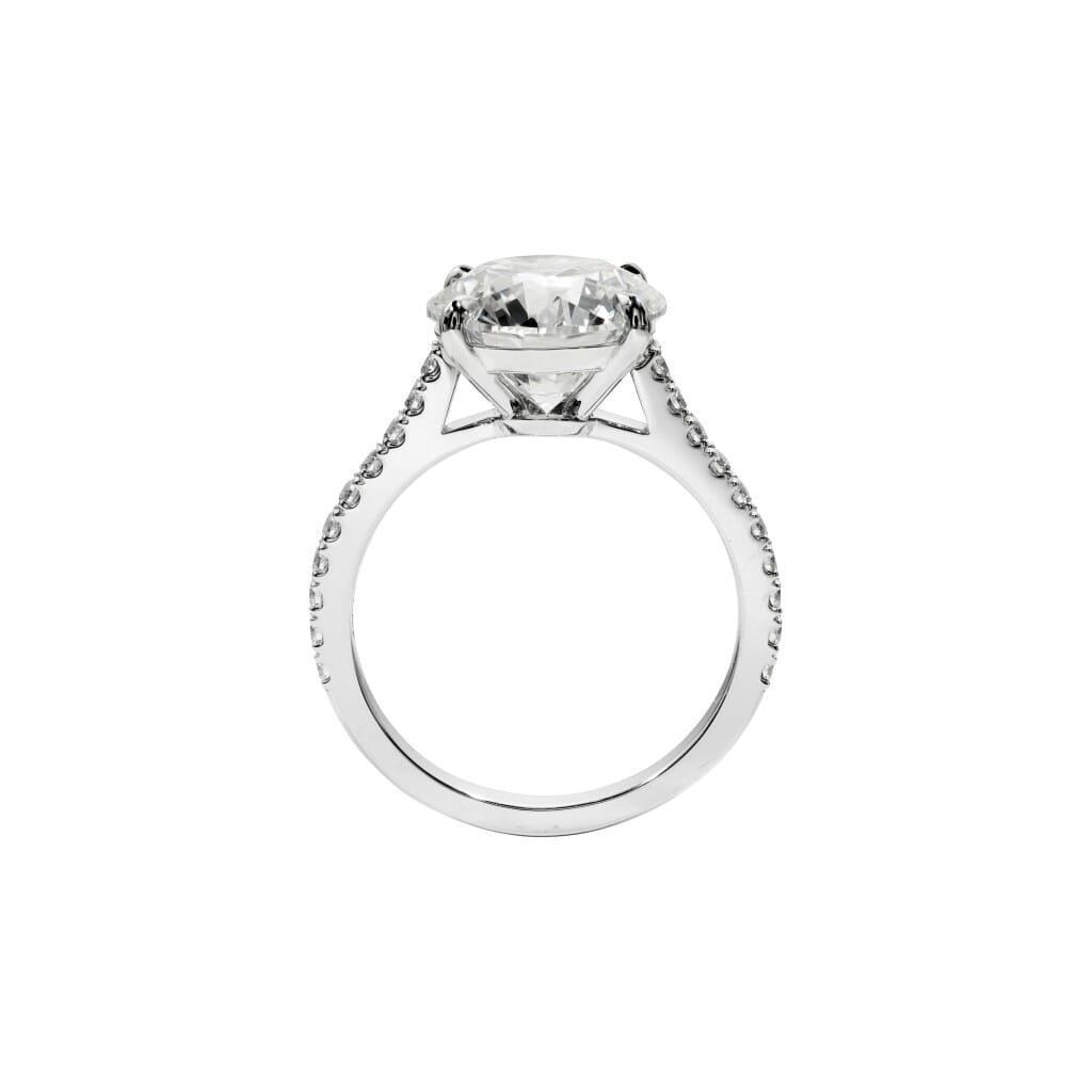 Platinum, 4.28ct Round Brilliant Cut Diamond and Diamond Engagement Ring