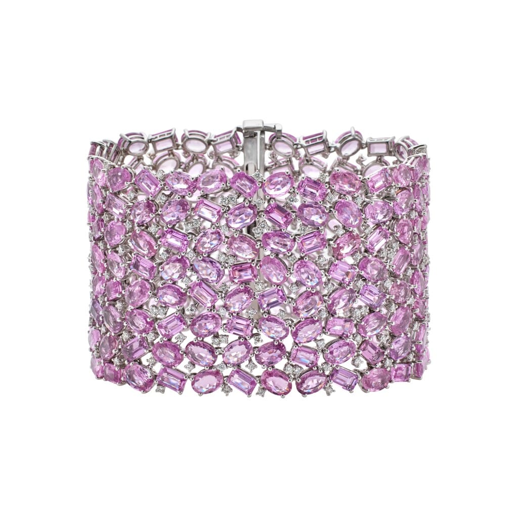White Gold, 326.10ctw Pink Sapphire and Diamond Mesh Bracelet