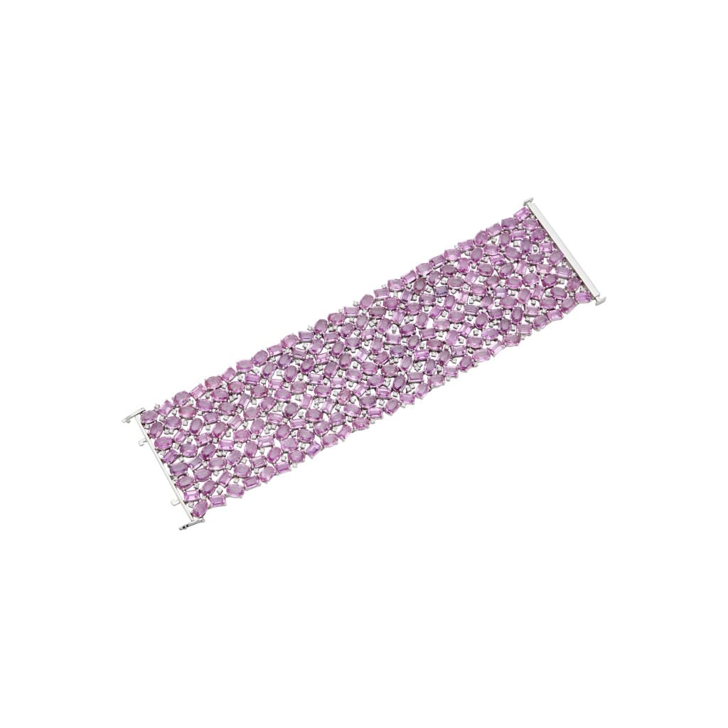 White Gold, 326.10ctw Pink Sapphire and Diamond Mesh Bracelet