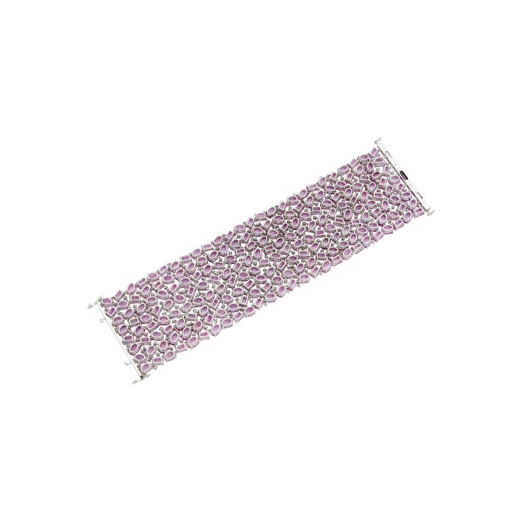 White Gold, 326.10ctw Pink Sapphire and Diamond Mesh Bracelet