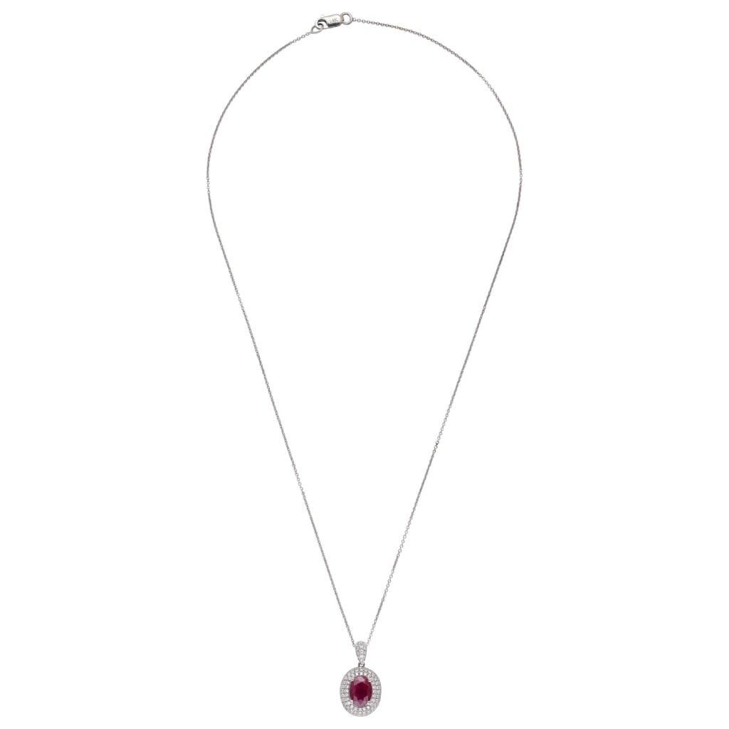 White Gold, 1.65ct Ruby and Diamond Pendant Necklace