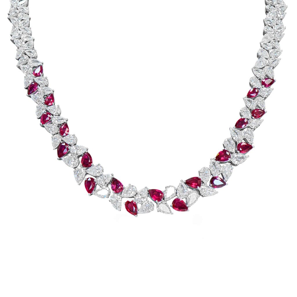White Gold, Ruby and Diamond Necklace