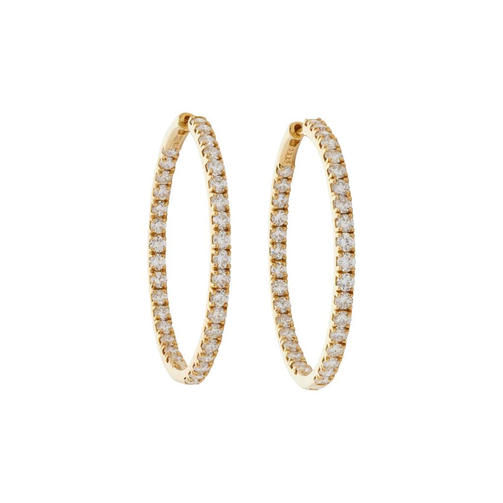Gold and 3.25ctw Diamond Hoop Earrings