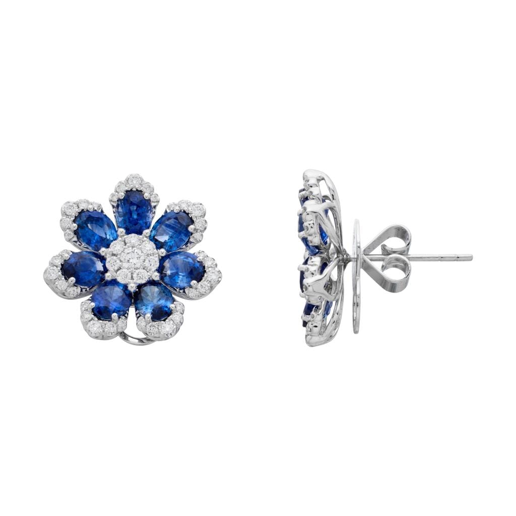 White Gold, Sapphire and Diamond Floral Earrings