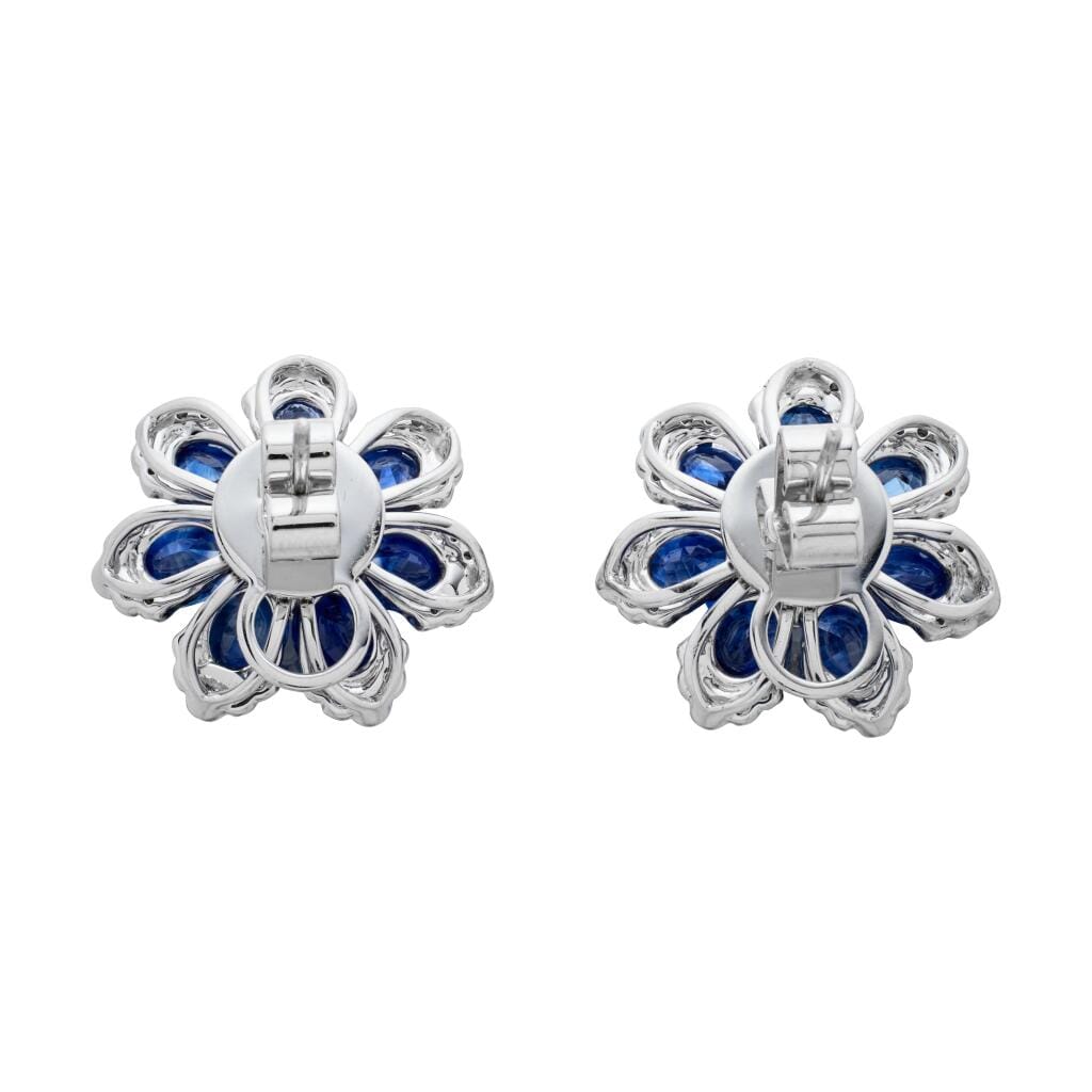 White Gold, Sapphire and Diamond Floral Earrings