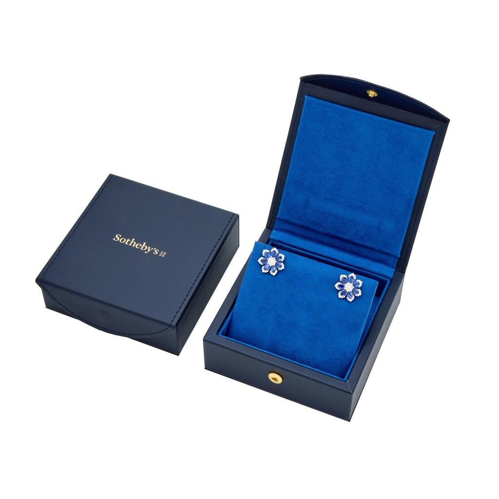 White Gold, Sapphire and Diamond Floral Earrings