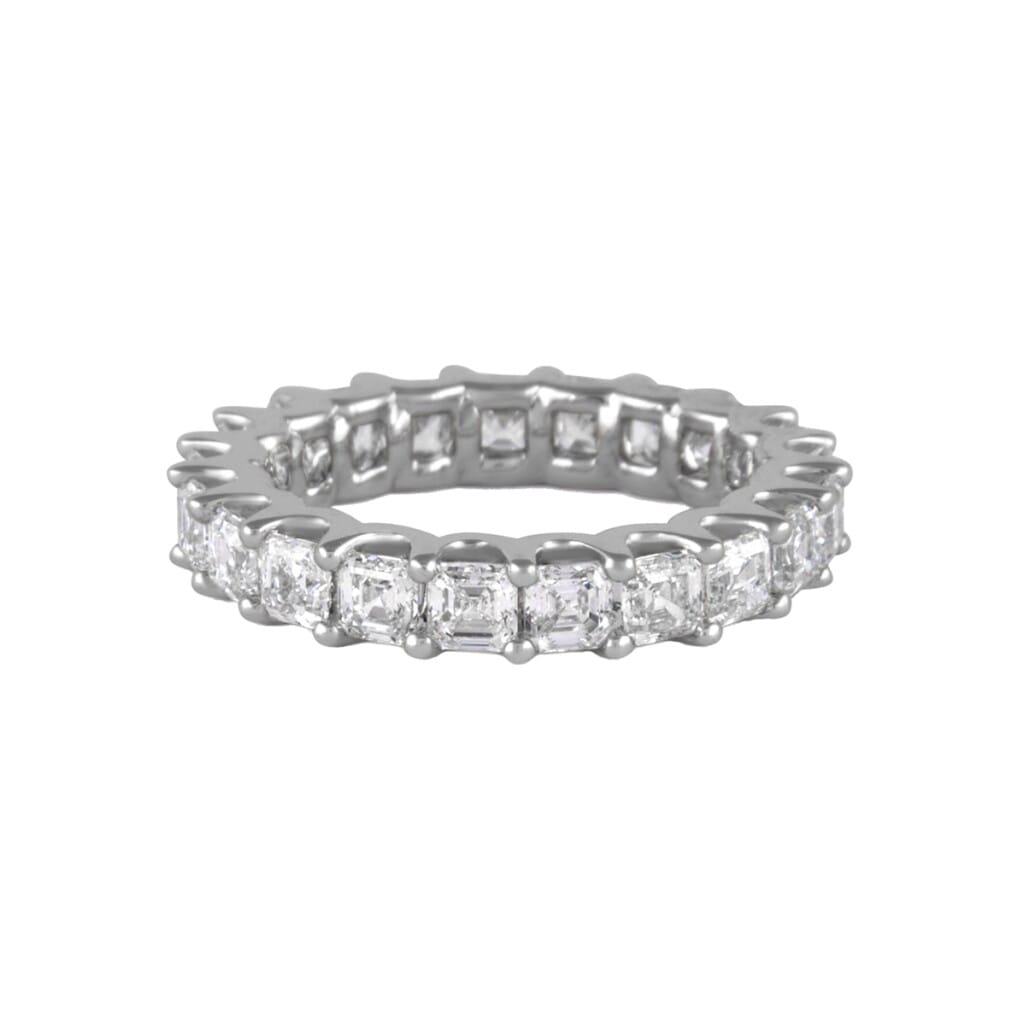 White Gold and 3.05ctw Asscher Cut Diamond Eternity Band Ring