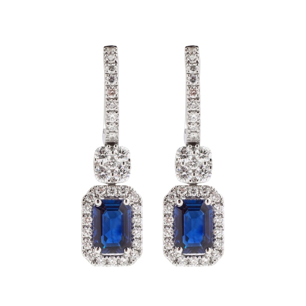 White Gold, 2.10ctw Sapphire and Diamond Drop Earrings