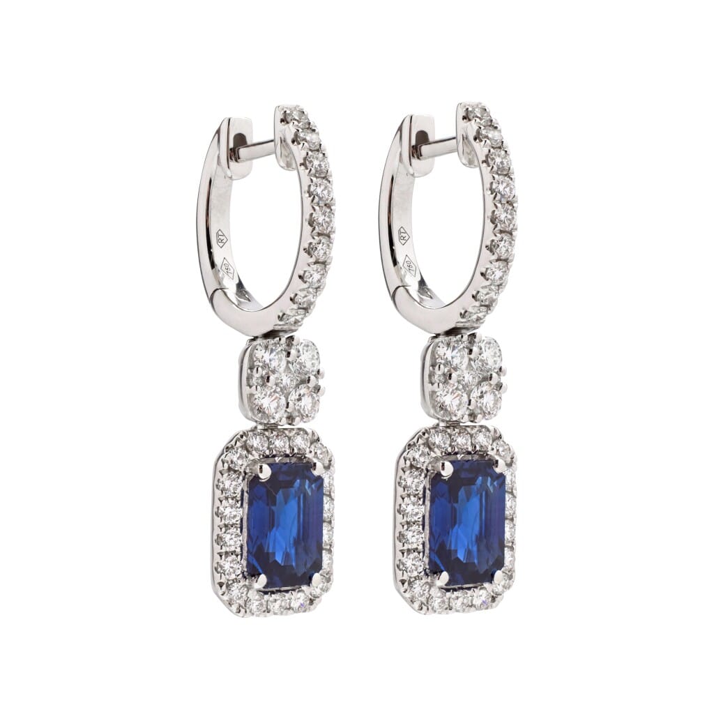 White Gold, 2.10ctw Sapphire and Diamond Drop Earrings