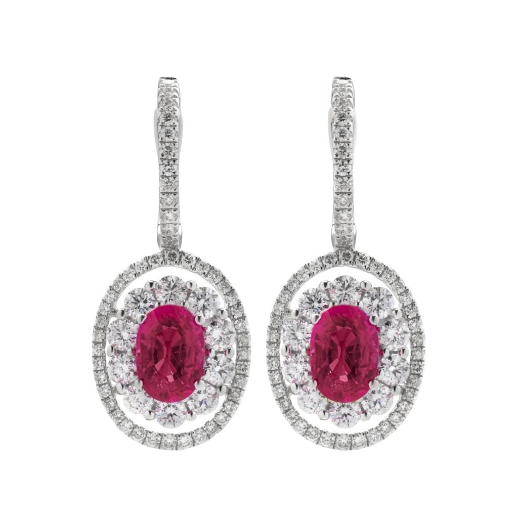 White Gold, 1.70ctw Pink Sapphire and Diamond Drop Earrings