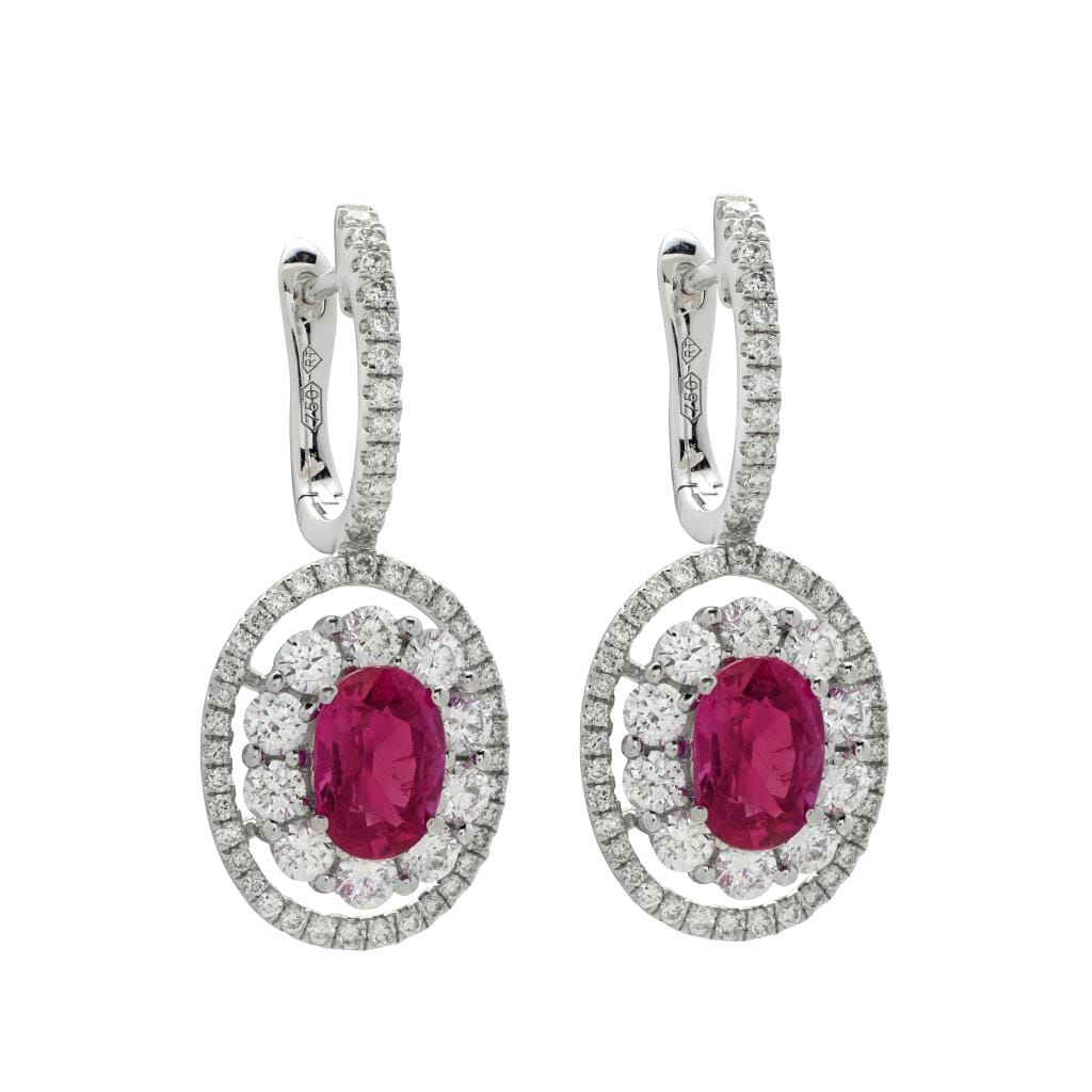 White Gold, 1.70ctw Pink Sapphire and Diamond Drop Earrings