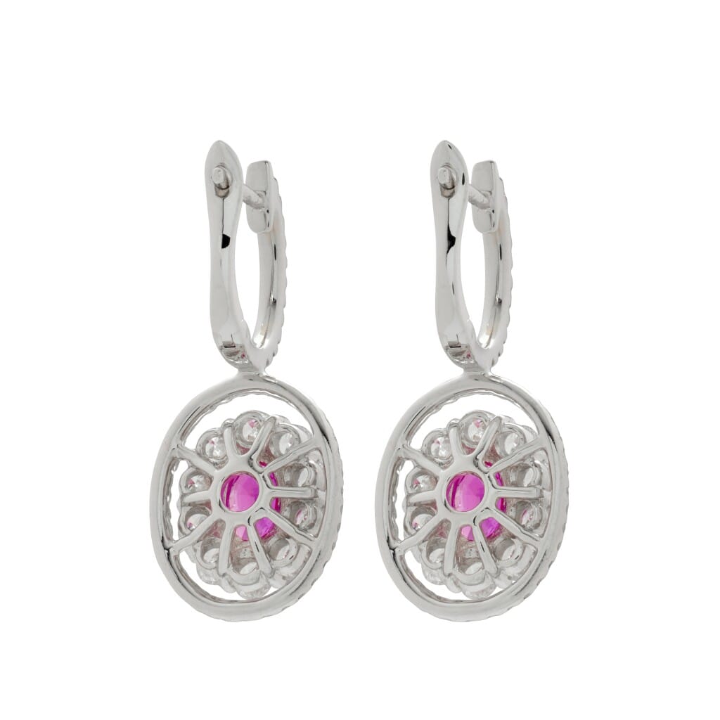 White Gold, 1.70ctw Pink Sapphire and Diamond Drop Earrings