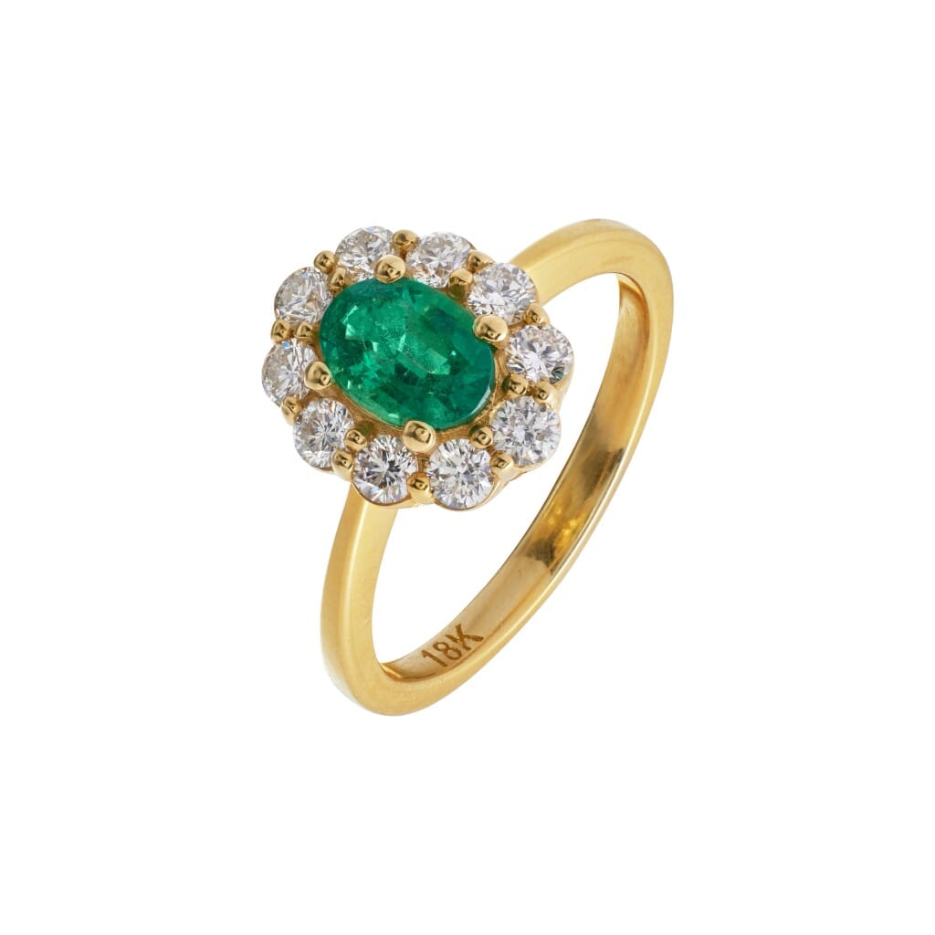 Gold, 0.65ct Emerald and Diamond Ring