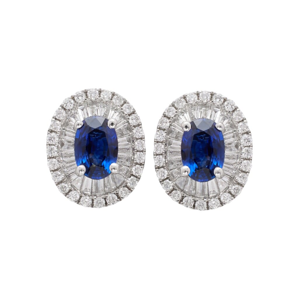 White Gold, 1.05ctw Sapphire and Diamond Stud Earrings