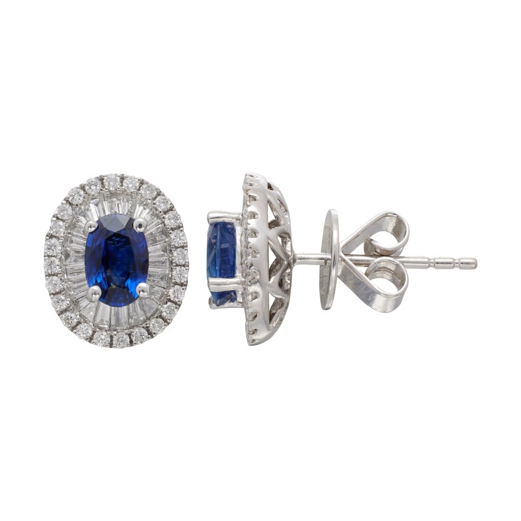 White Gold, 1.05ctw Sapphire and Diamond Stud Earrings