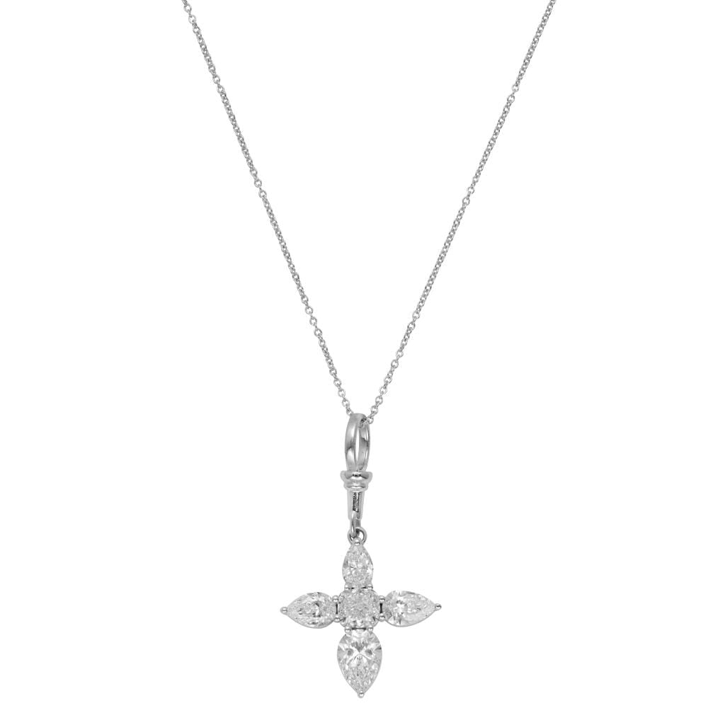 White Gold and Diamond Cross Pendant Necklace