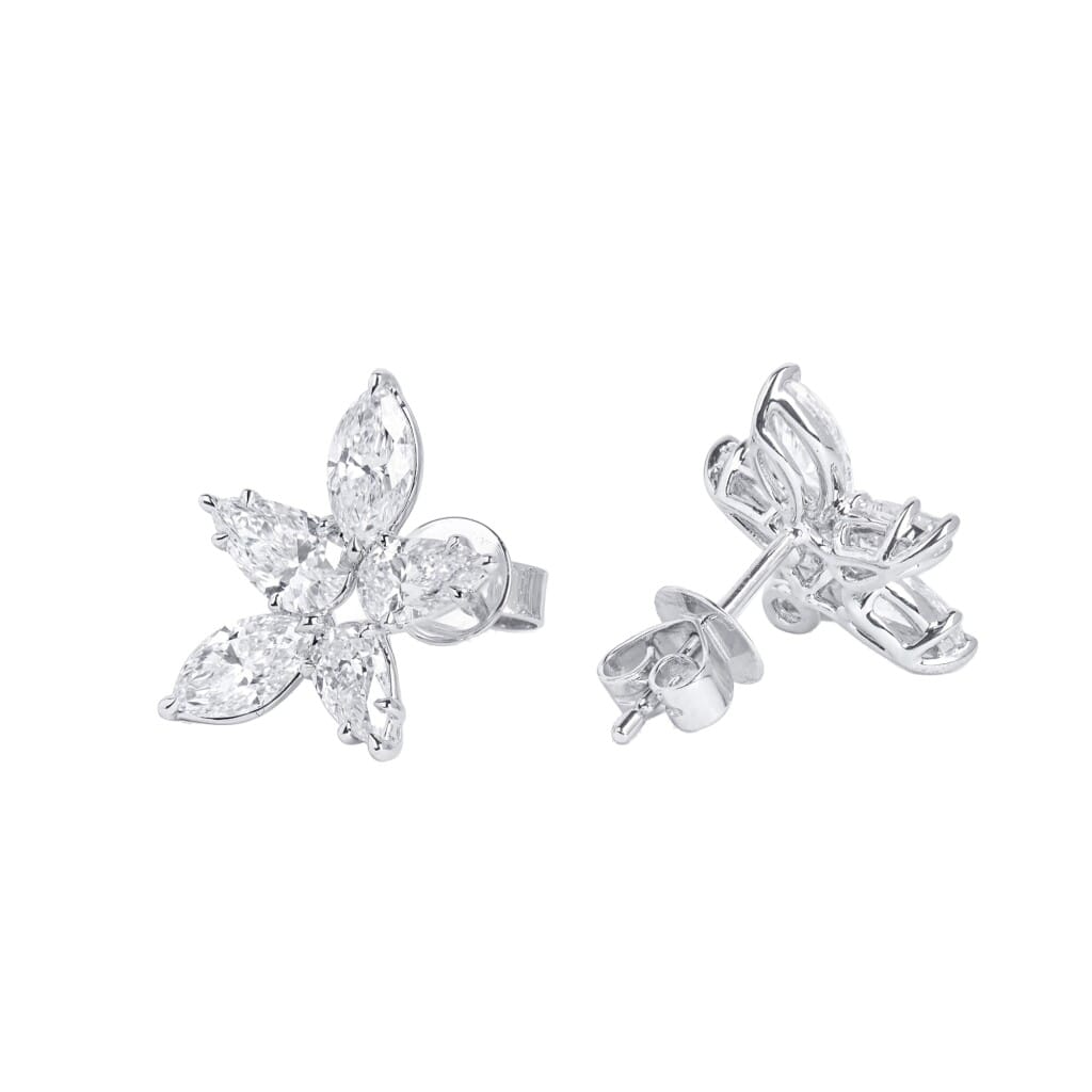 White Gold and Diamond Cluster Earrings
