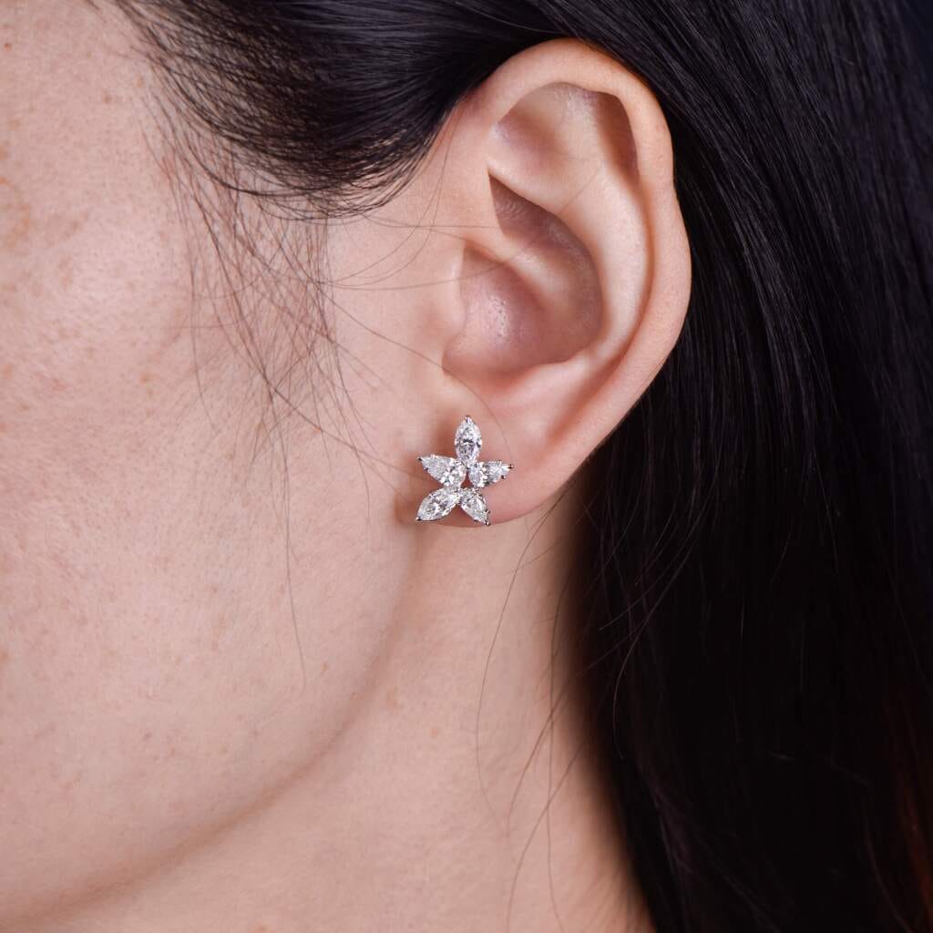 White Gold and Diamond Cluster Earrings
