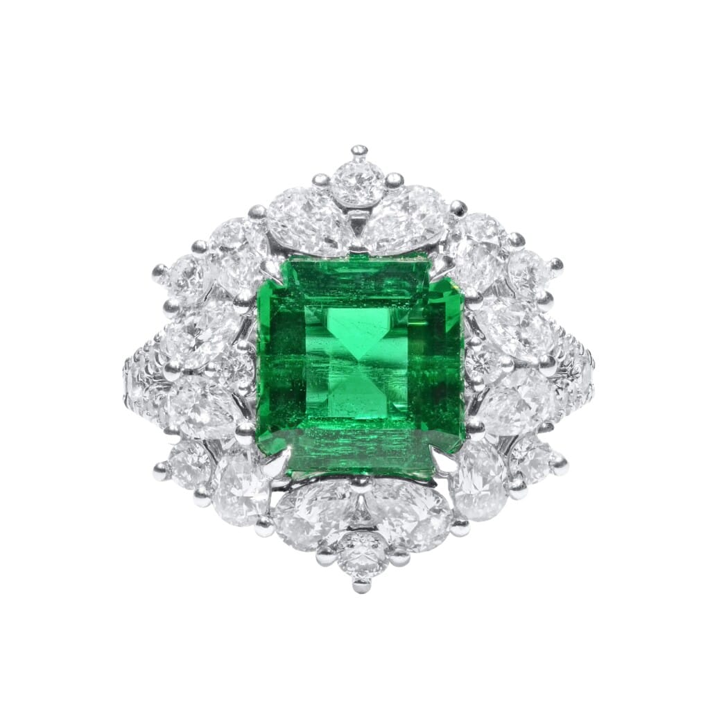 White Gold, 2.64ct Zambian Emerald and Diamond Ring
