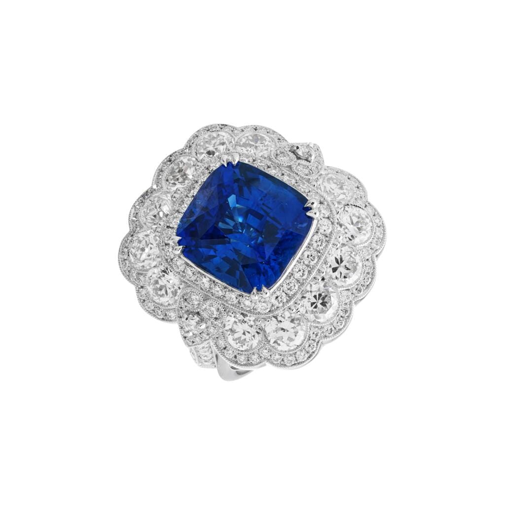 Platinum, 7.01ct Ceylon Sapphire and Diamond Ring