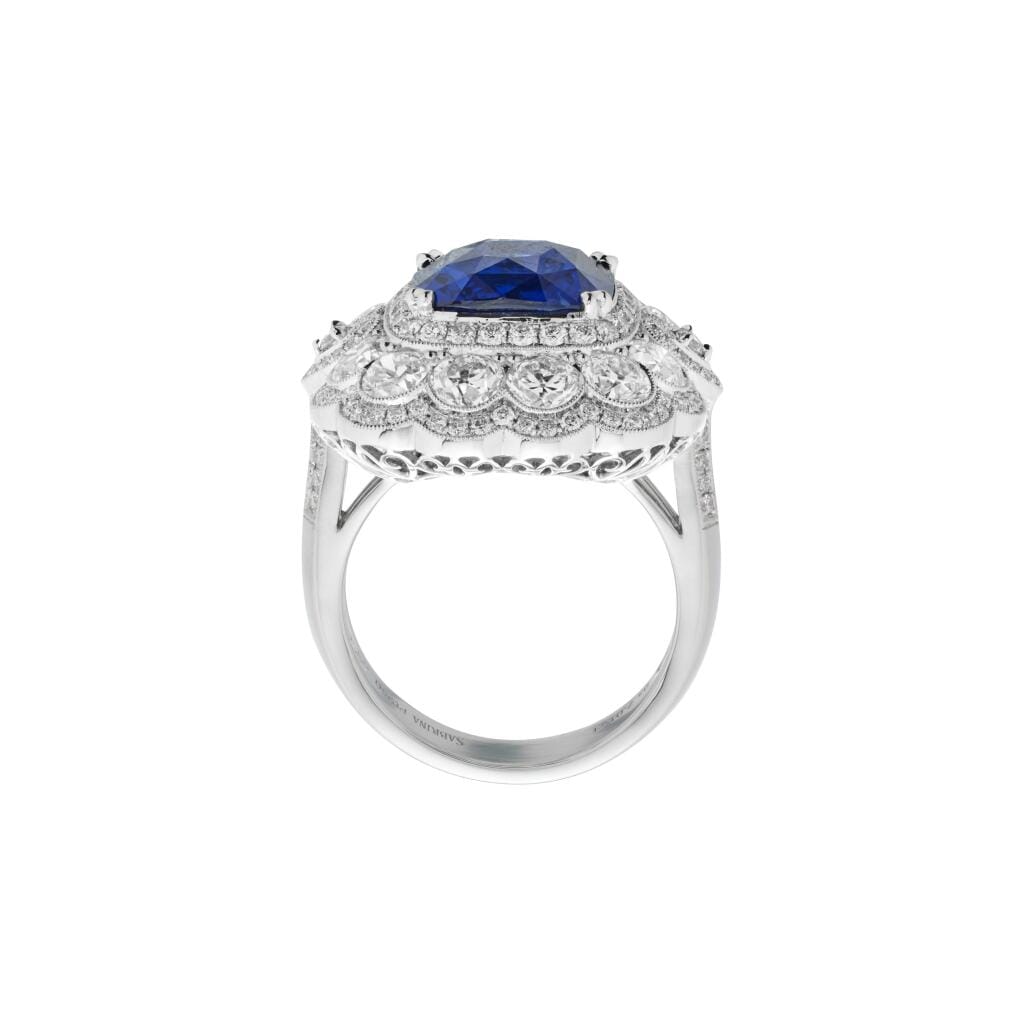 Platinum, 7.01ct Ceylon Sapphire and Diamond Ring