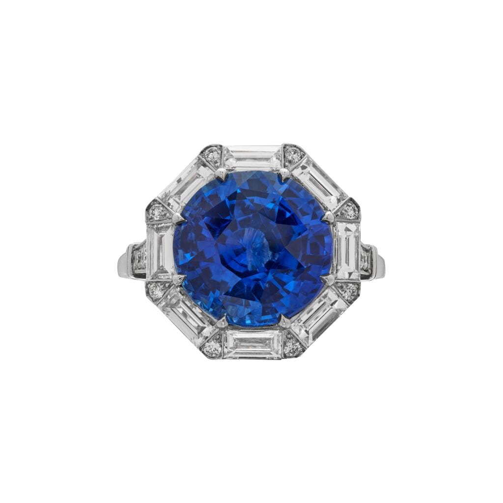 Platinum, 6.39ct Ceylon Sapphire and Diamond Ring